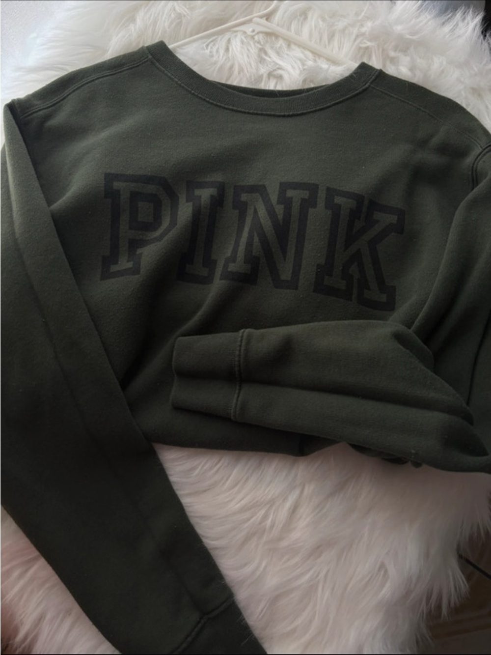 PINK Victoria's Secret Olive Green Crewneck Sweatshirt